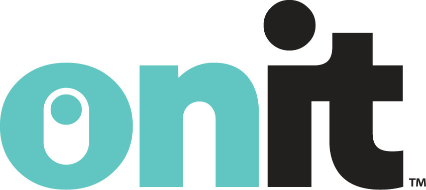 Onit logo: teal lowercase letters forming 'onit' with a black 't' at the end and a teal dot above the 'i' (brand wordmark).