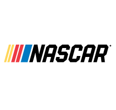 NASCAR logo with diagonal multicolor stripes to the left and bold black 'NASCAR' text to the right.