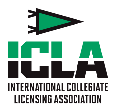 ICLA logo with a green triangular motif and bold letters spelling ICLA, plus the caption 'International Collegiate Licensing Association' beneath.